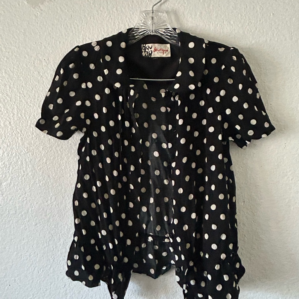 Vintage Jaeger Polka Dot Ruffled Blouse Sz 6 Timeless Pinup Classic Housewife - Picture 4 of 12